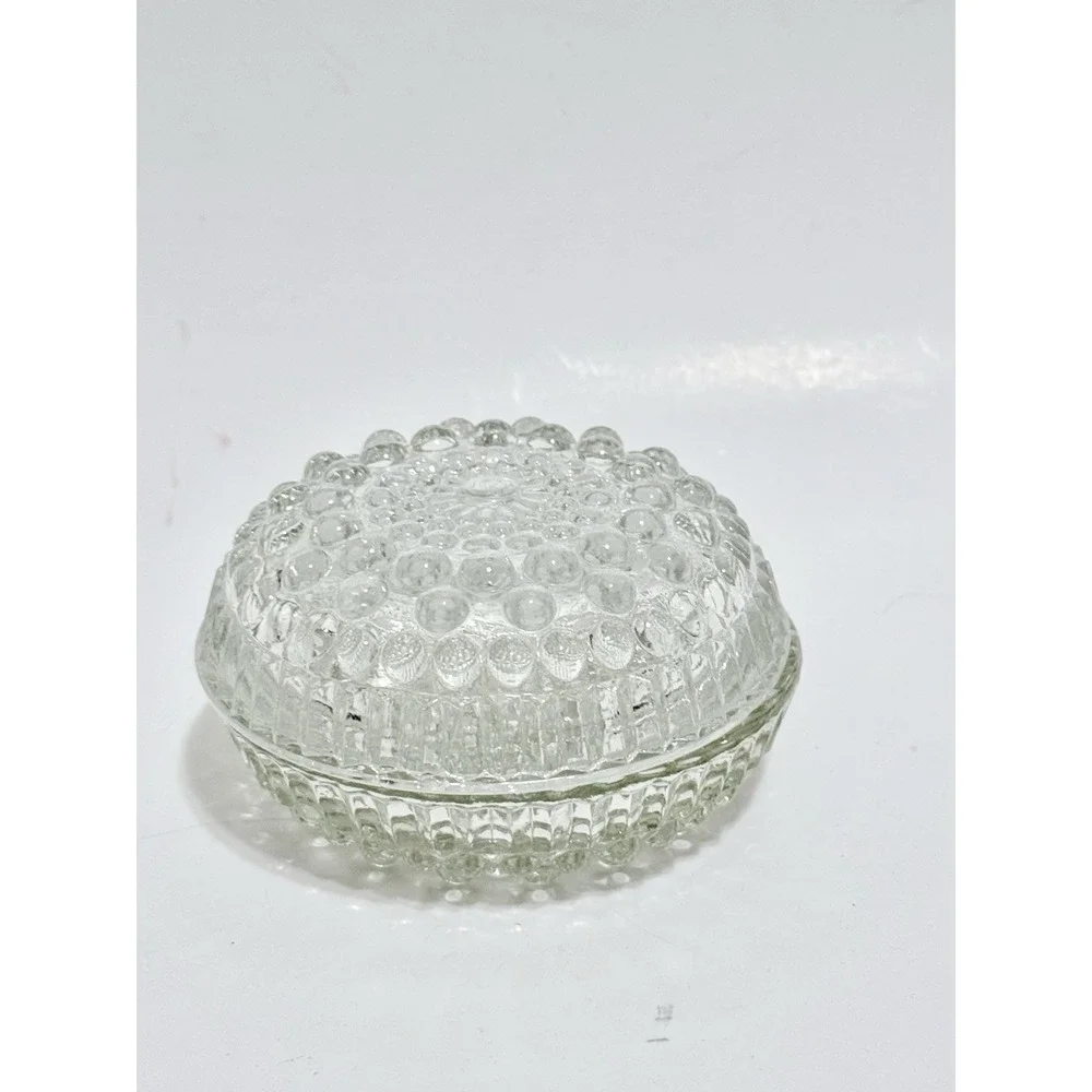 VTG Clear‎ Glass Hobnail Trinket Box W/ Lid Cottagecore Decor Jewelry Holder